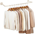 48" White Wall Mounted Clothes Rack, Industrial Pipe Iron Garment Bar, Heavy-Duty Detachable Clothing Rod, Multi-Purpose Metal Wall Display Hanging Pole for Closet Storage, Laundry Room 2 Base