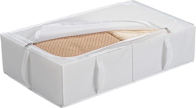 TYEERS Under Bed Storage Containers, Durable Fabric, Washable, Collapsible, Under Bed Storage Bins for Clothes, Blankets, Sheets, Shoes, 27.5x16.5x7 Inches, 6-Pack, White