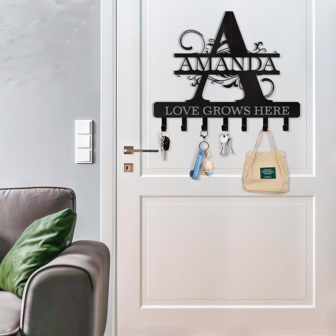 Personalized Key Holder for Wall, Custom Name Key Hooks for Wall Organizer, Customized Anniversary Housewarming Gifts Key Rack Wall Mount for Front Door Hallway Bedroom Decor