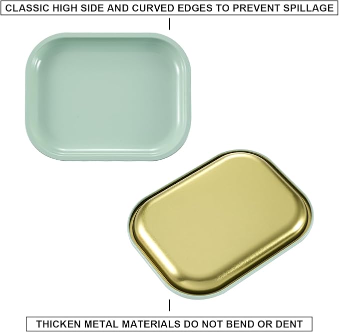 HOKirin Metal Tray with Soft Magnetic Lid,Metal Small Tray with Spill Proof Cover,Cute Blank Decorative Tray,Perfect for Home and On-The-Go,7” x 5.5” x 0.6"",Matcha, ZTZ0017