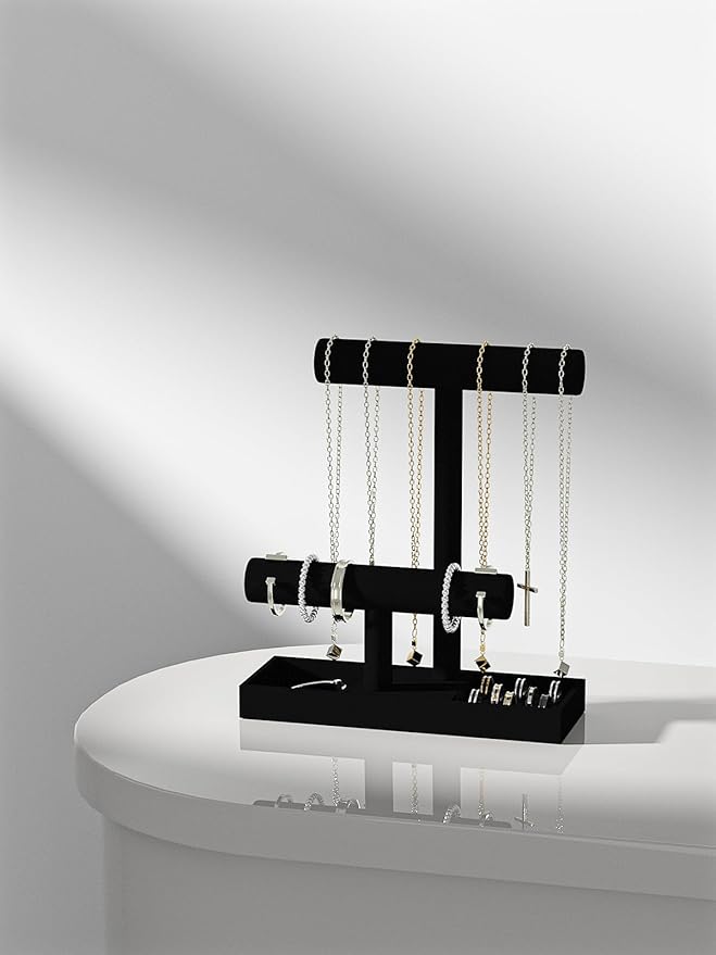 Bracelet and Necklace Holder,Velvet Jewelry Necklace Display Organizer Stand,bracelet Holder for Selling,Bracelet and Necklace Storage Tree (Style 2（Black）)