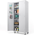 VINGLI 72'' Tall Garage Storage Cabinet, Metal Storage Cabinet with Pegboards, Wheels, Locking Doors and Adjustable Shelves (Gray, 32''W x 16''D x 72''H)
