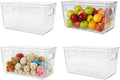 4 Pack Clear Plastic Storage Bins with Handles, Stackable Pantry Fridge Cabinet Under Sink Organizers and Storage, Multi-use Large Home Kitchen Bathroom Organization for Shelf Closet Drawer