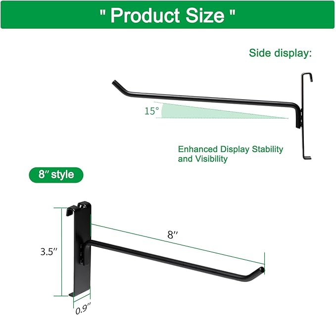 8 Inch Gridwall Hooks, Grid Panel Hanging Hooks for Retail, Home, and Workspace Organization, Displays, and Storage Solutions(40Pack,Black)