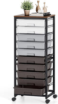 Rolling Cart with Drawers,10 Drawer Rolling Cart,Storage Cart,Utility Cart,Teacher Cart for Classroom Storage,Craft Cart with Wheels and Wooden Tabletop,Grey