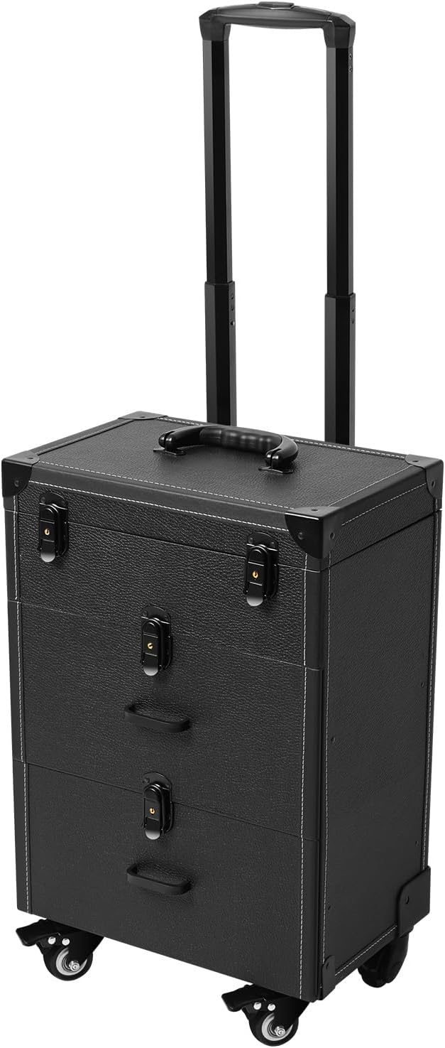Professional Rolling Makeup Case, Large Cosmetic Trolley with Locks, Cosmetics Storage Organizer Make up Case with Universal Wheels for Make Up Nail Hairstylists