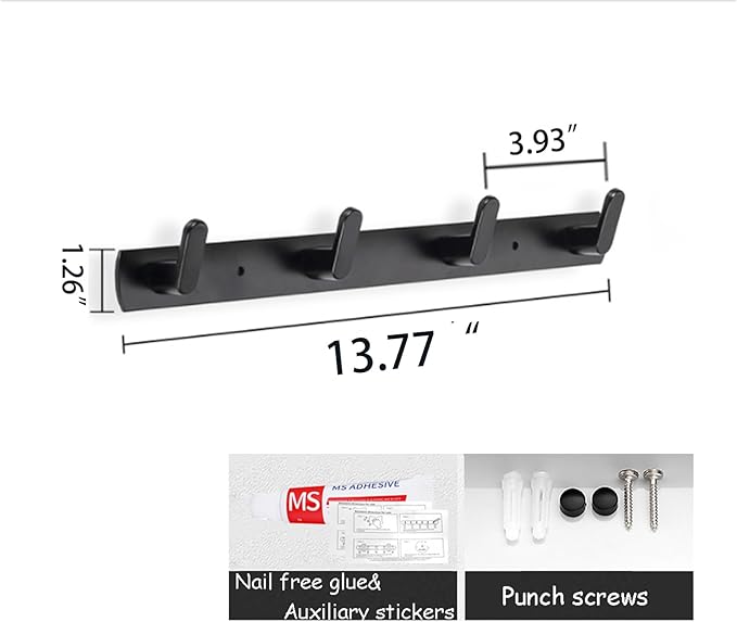 Gxfctys Coat Rack Wall Mount, Modern Wall Hooks for Hanging Coat Clothes Hats Bags with 4 Hooks, Space Aluminum Black Towel Rack for Kitchen Entryway Bathroom Bedroom (4 Hooks, 2pcs, Style 1)