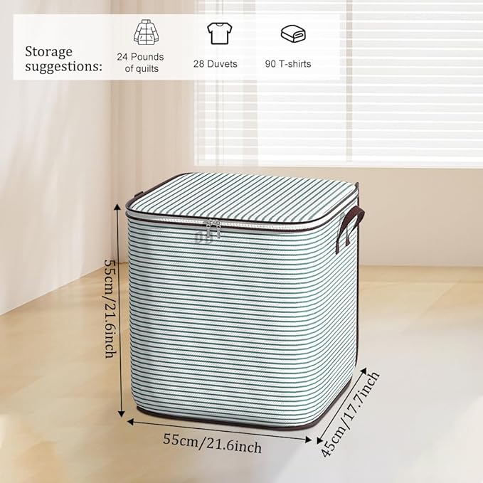 Clothes Storage Bins, 140L Foldable Blanket Storage Bags, Closet Organizers and Storage Containers with Reinforced Handle and Zippers for Bedroom, Closet, Comforters, Pillows, Toys