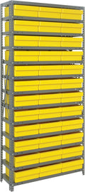 Quantum Storage Systems 1275-801YL Solid Heavy Duty 13 Shelves 36 Super Tuff Euro Yellow Bins 75" H x 36" W x 12" D