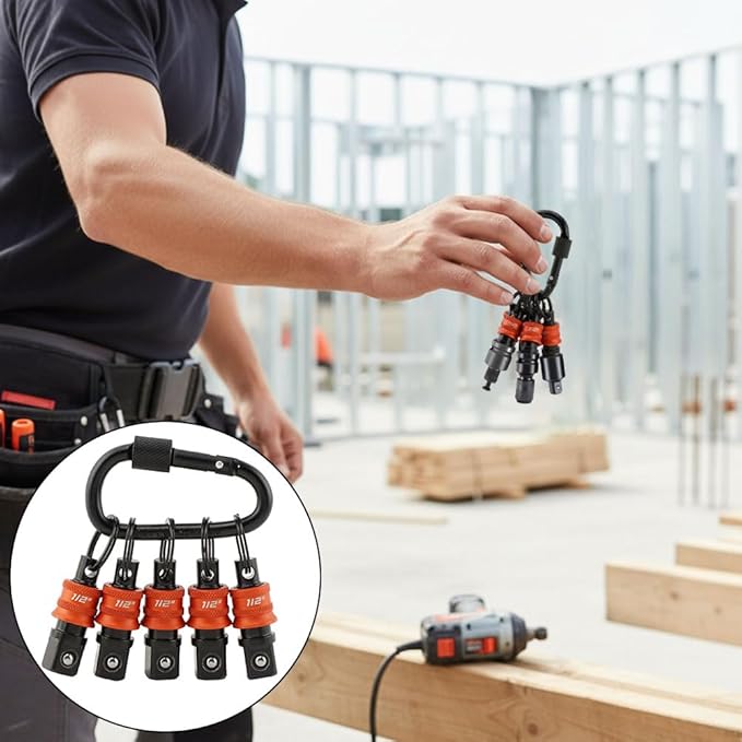5Pcs Socket Holder Key Chain, 1/2" Drive Socket Organizer Keychain Quick Release Design with Carabiner, Impact Wrench Accessories for Lineman, Electricians, Construction Crews(SIZE:1/2inch)