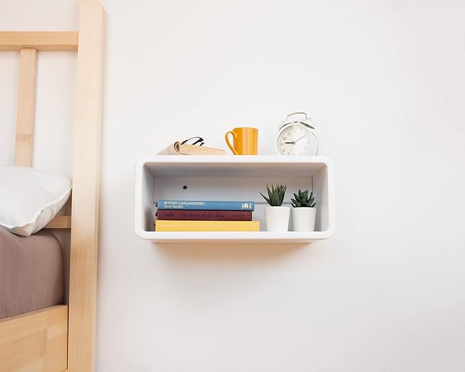 Floating Nightstand Wooden, Bedside Table, Nightstand Shelf, Handmade, Wall Mounted Bedside Shelf, Minimalist and Unique Style (White)