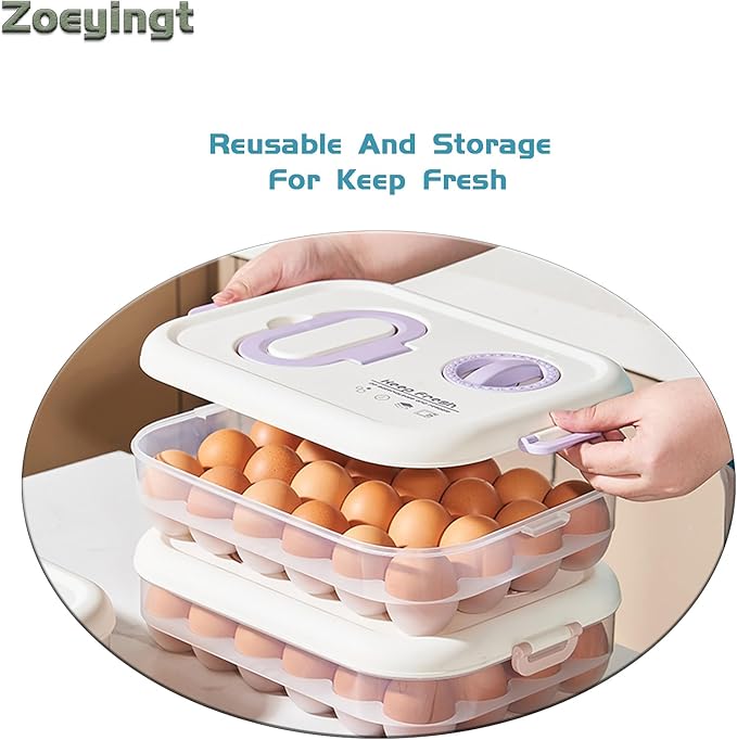 Egg Organizers for Refrigerator with Lids and Handle Home Kitchen Essentials Fridge Stackable Countertop Portable Clear Egg Containers Reusable and Storage for Keep Fresh -Pack of 2-