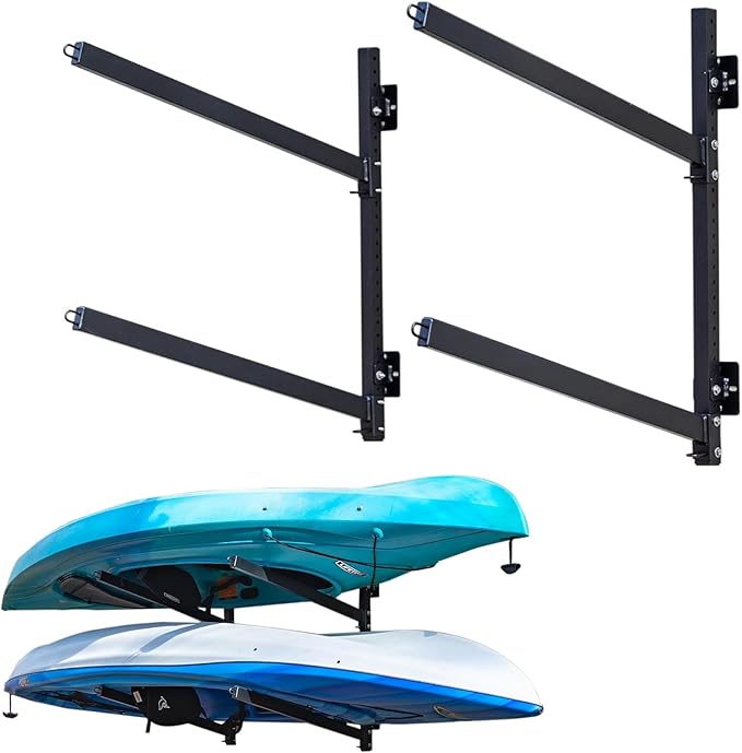 StoreYourBoard G-Kayak Wall Rack – Heavy-Duty Outdoor Kayak Rack for 2 Boats, Adjustable Storage Wall Mount Hanger, Space-Saving Outdoor Storage for Kayak Wall Mount - Holds 200 lbs - Silver