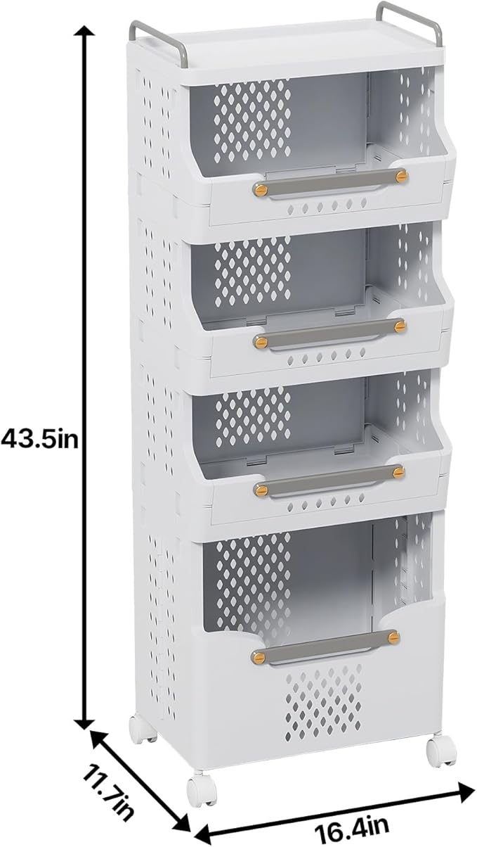 Laundry Basket with Wheels,Rolling Folding Laundry Hamper,utility cart,Kitchen storage Cart,Stackable Storage Bins Open Front,Dirty Clothes Hamper,Plastic laundry room organization