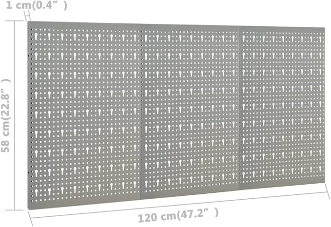 Steel Peg Board Set Wall-Mounted 3 Panels 15.7"x22.8" - Gray, Tool Organizer with Mounting Accessories,145349,Gray