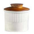 Ceramic Butter Crock, Butter Dish with Lid for Countertop, French Butter Keeper, Classic Stripe Pattern, White