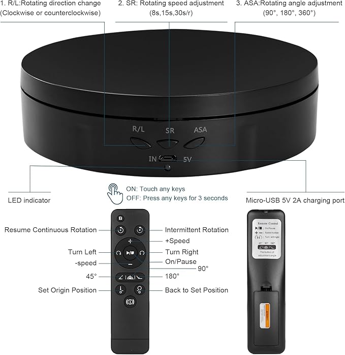 22 lbs Motorized Rotating Display Stand for Jewelry, Automatic Mute Auto Rotating Stand, Electronic Turntable with USB for Display, Photography Products