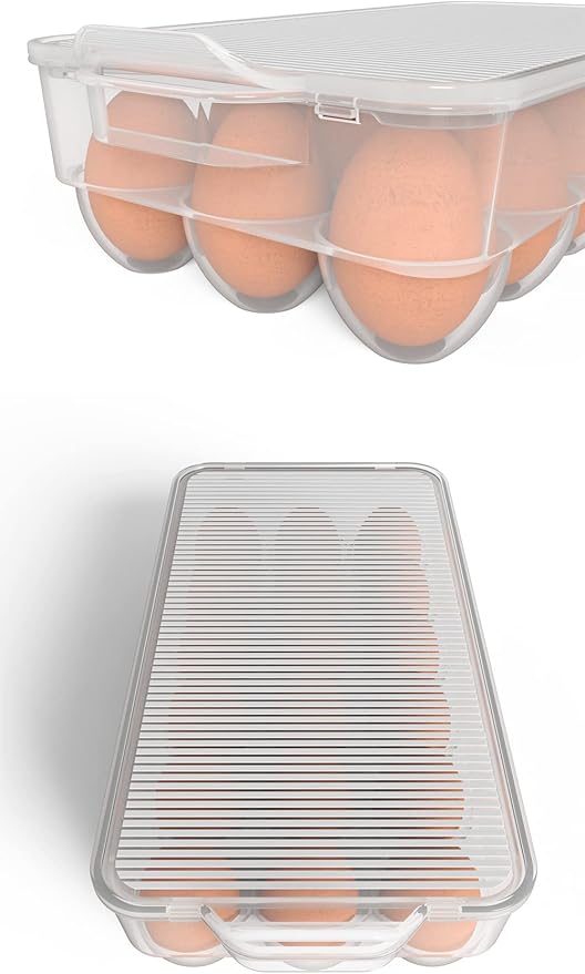Clear Covered Egg Holder 3-Pack, Plastic Egg Storage for Refrigerator, Egg Tray Container with Lid, Fits 18 Eggs