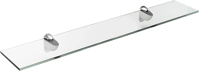 Spancraft Glass H-10x33-Brushed Steel Heron Glass Shelf, Brushed Steel, 10" x 33"