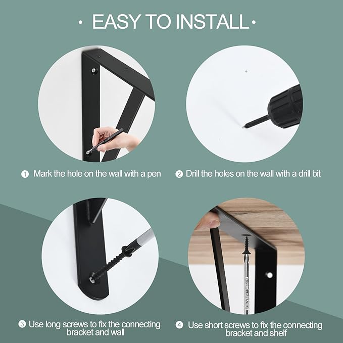4 Pack L11 x H 8" Black Heavy Duty Shelf Brackets with Screws Metal Shelf Brackets Shelf Support Angle Brackets for Shelves L Brackets Heavy Duty Floating Shelf