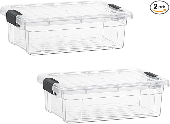 Superio Clear Storage Boxes with Lids, 4.5 Quart Plastic Container Bins for Organizing, Stackable Crates, BPA Free, Non Toxic, Odor Free, Organizers for Home, Office, School, and Dorm, 2 Pack