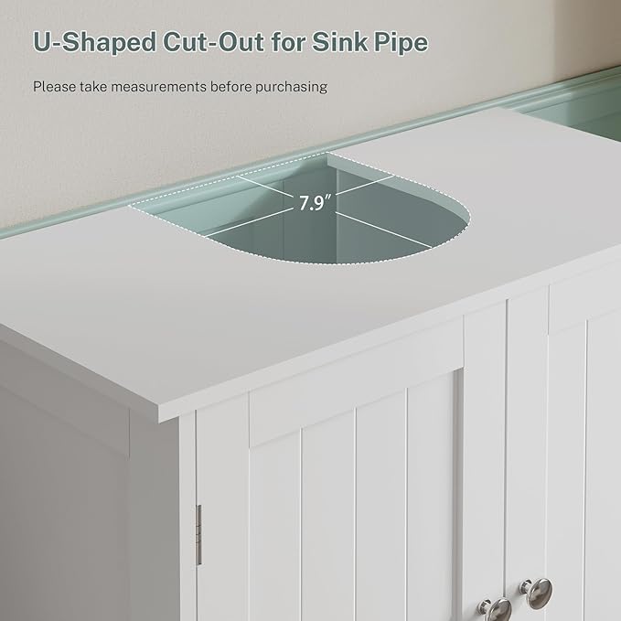 TEENFON Pedestal Sink Storage Cabinet, Under Sink Cabinet with 2 Doors & Shelf, Under Bathroom Sink Cabinet, Pedestal Sink Storage for Bathroom, White