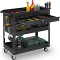3-Tier Rolling Utility Cart, Metal Heavy Duty Utility Cart on Wheels with Lockable, 330 lb. Load Large Storage Capability Tool Cart for Garage, Warehouse, Repair Shop, Black