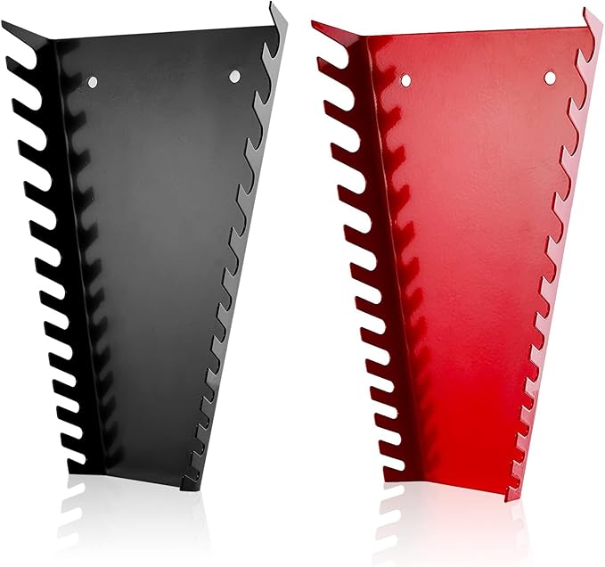 ALOANES 26-Slot Metal Wrench Organizer, Heavy Duty Wrench Organizer Tray for Tool Box, Professional Fit SAE & Metric Wrench Storage, 2 Pack Wrench Holders(Red&Black)