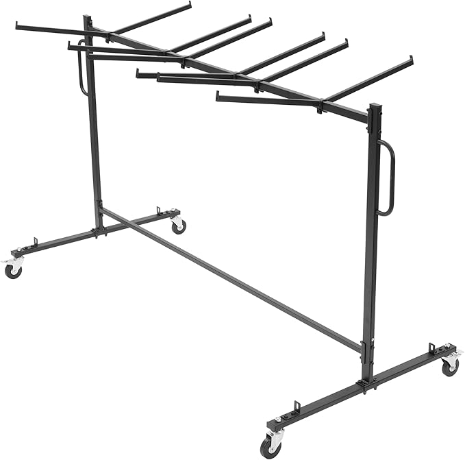 Folding Chair Rack with Wheels, Heavy Duty Steel Chair Cart for 42 Chairs or 12 Tables, Folding Chair Racks for Storage Dolly, Large Chair Holder W/Elastic Cords,Dust Cover (Single Layer)