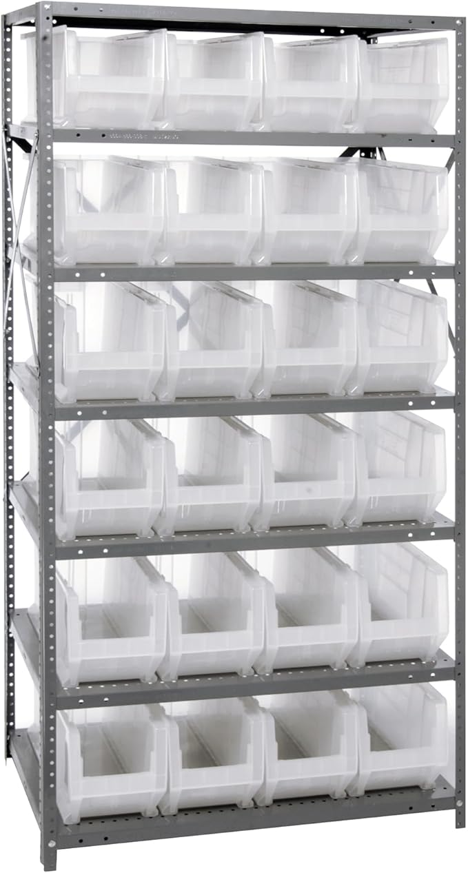 Quantum Storage Systems 2475-951CL Solid Heavy Duty 7 Shelves 24 Hulk Clear Bins 75" H x 36" W x 24" D