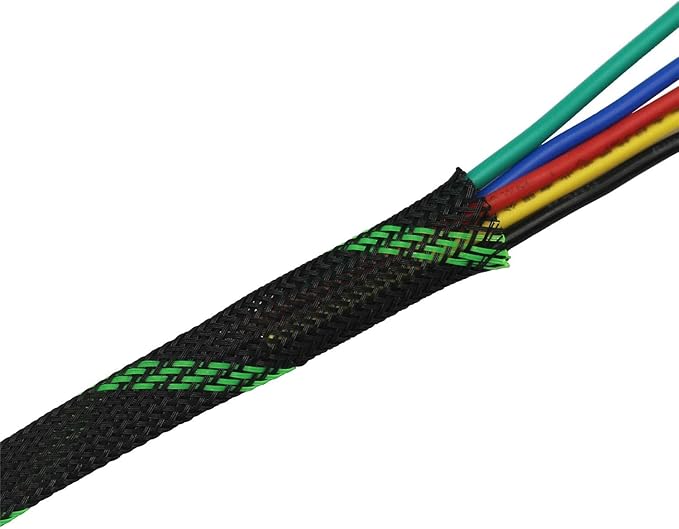 30ft PET Expandable Sleeving Wire Cable Sleeve (1/3", Green&Black)