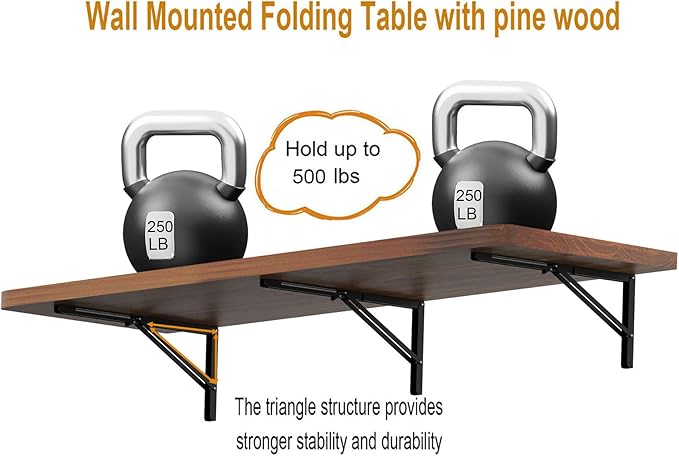 IAE Wall Mounted Folding Table with Pine Wood,60" x 16" Floating Wall Desk,Laundry Folding Table with Shelf Brackets,Fold Down Desk Shelf,Folding Workbench for Home,Dining,Laundry Room,Kitchen,Teak
