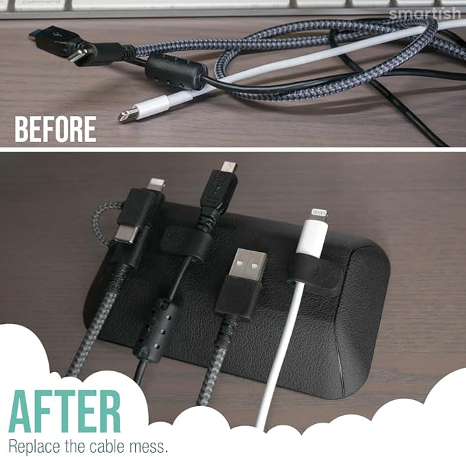 Smartish® Magnetic Cord Holder - Bigger Cable Wrangler Stocking Stuffer Organizer with Magnet Clips for Charger Management on Desktop, Nightstand - Holds 6+ Cables - Black Tie Affair