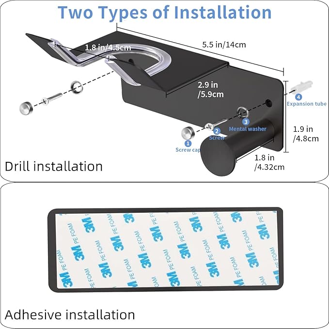 Hair Dryer Holder Stainless Steel, Blow Dryer Holder Self Adhesive, Dyson Hair Dryer Holder Wall Mounted Compatible with Dyson, Hairdryer Holder for Bathroom Black PTALSEAW