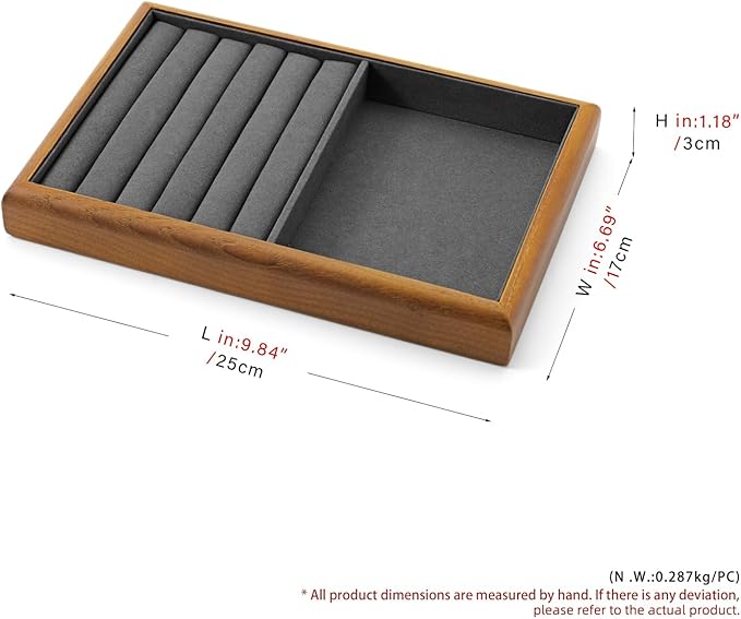 Oirlv Solid Wood Multifunctional Ring Earrings Studs Bangle Jewelry Organizer Tray Jewelry Drawer Organizer(Grey)