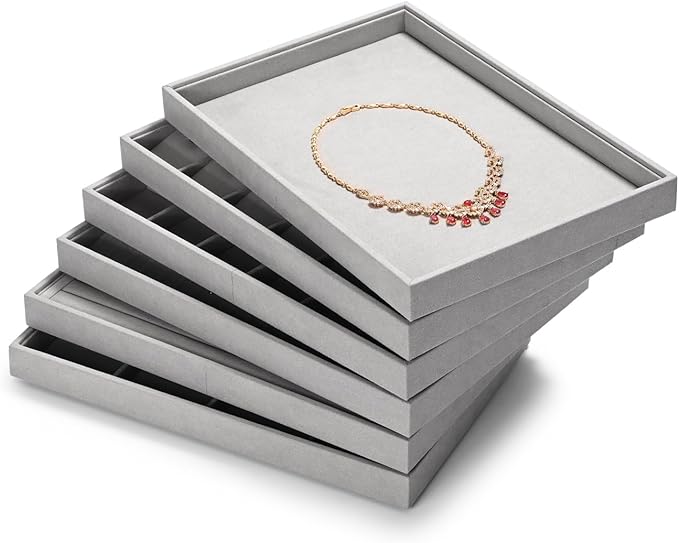 Microfiber Jewelry Tray Stackable Jewelry Organizer Drawer Trays For Necklace Bracelets Watch Perfume Storage Holder (Grey)