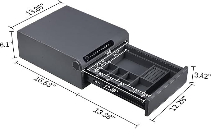 Jewelry Safe with Drawers，Biometric Fingerprint safe, Slide-Away Handgun Safe for Pistols, Leather Wrapped Jewelry Storage Safe, Digital Keypad & Quick-Access Drawer (Grey- 1 Drawer)