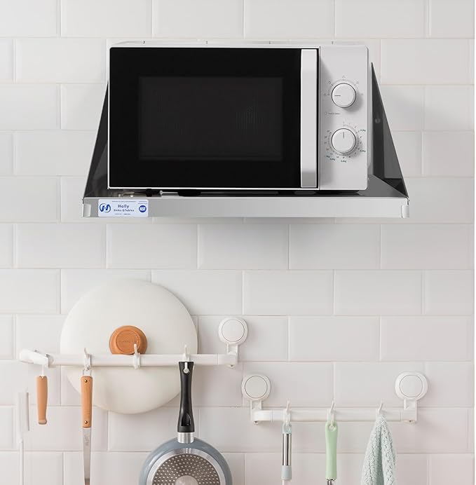 Hally Stainless Steel Microwave Shelf 24"x24" 200 lb, NSF Commercial Heavy Duty Metal Appliance Wall Mount Floating Shelving for Restaurant, Kitchen, Bar, Home and Hotel
