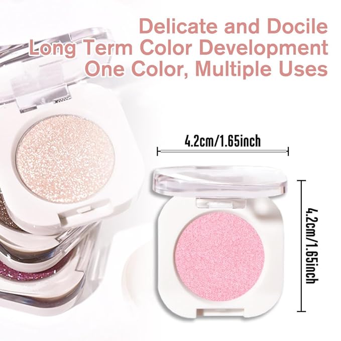 Pink Single Shimmer Eyeshadow Makeup, Neutral Powde Eye Shadow for Women, Bright Light Pink Rose Glitter Sparkle Singles Eyeshadow Palette Pigmented Waterproof, Girls Christmas Eyeshadows Gifts