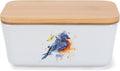 Nat & Jules Dean Crouser Ceramic Stoneware 1/2 Pound, 2 Sticks Butter Dish Airtight Bamboo Lid, Kitchen Accessory, Container Holder, Refrigerator Storage, Countertop Organization, Watercolor Bluebird