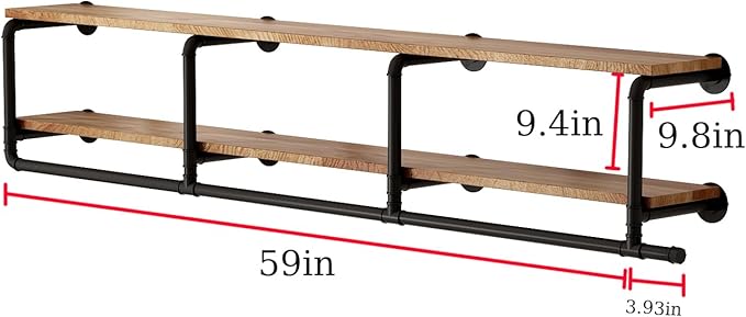 ORSENIGO Industrial Pipe Clothing Rack with Shelves, Black Wall Mounted Clothes Rack Heavy Duty Display Garment Rack for Home Retail