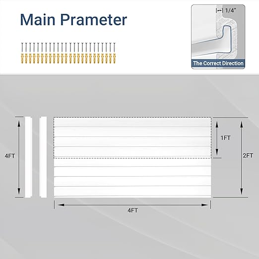 4FT x 2FT Modern White PVC Slatwall Panel, Wall Mounted, 1 Shelf, Garage Storage, 75 lbs Weight Capacity