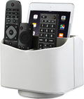 HofferRuffer Spinning Remote Control Holder, Remote Caddy, 360 Degrees Rotatable Remote Control Organizer, Desktop Organizer Caddy Holder, PU Faux Leather (White)