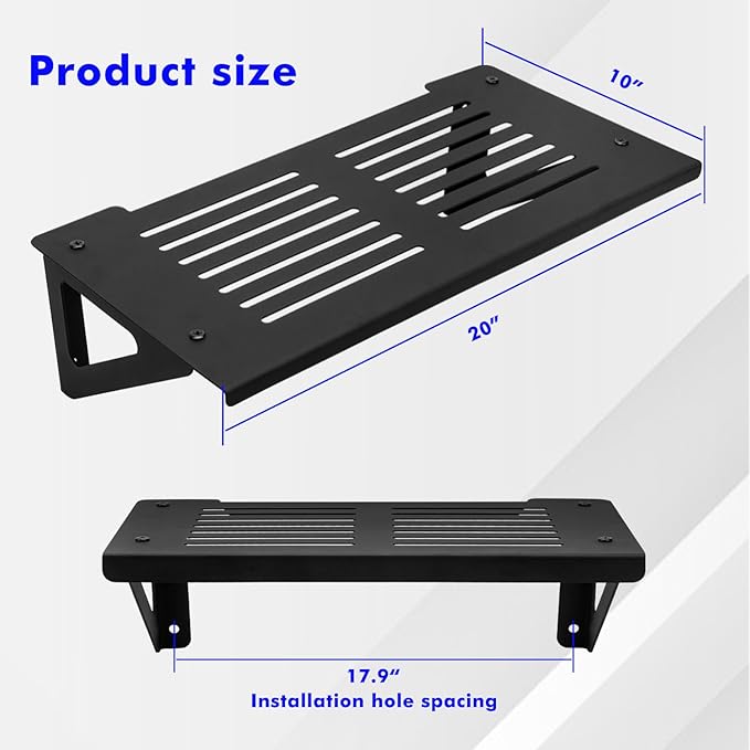 Heavy Duty Metal Pressure Washer Shelf 20" x 10", Power Washer Storage Rack, Wall Mounted Storage Shelves for Garages, Fits Electric High Pressure Cleaner（Black）