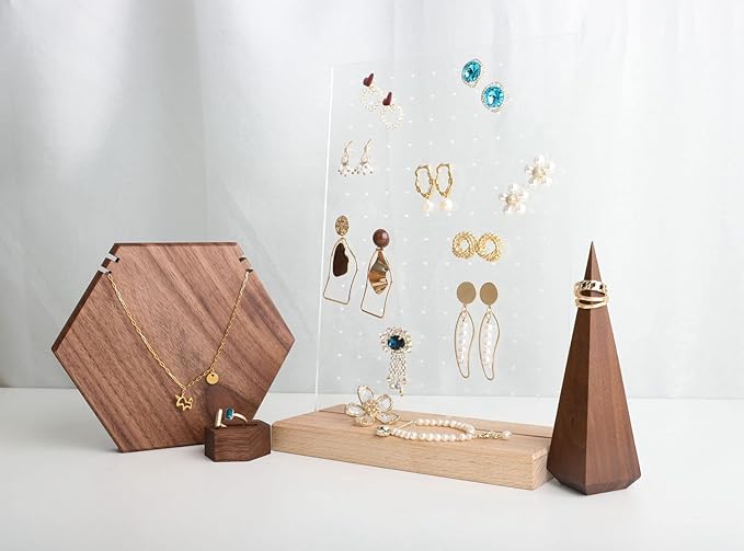 GemeShou Beech earring display for selling jewelry, wooden earring holder for studs display, small jewelry studs display board for show【Wood stand with acrylic board-Beech】