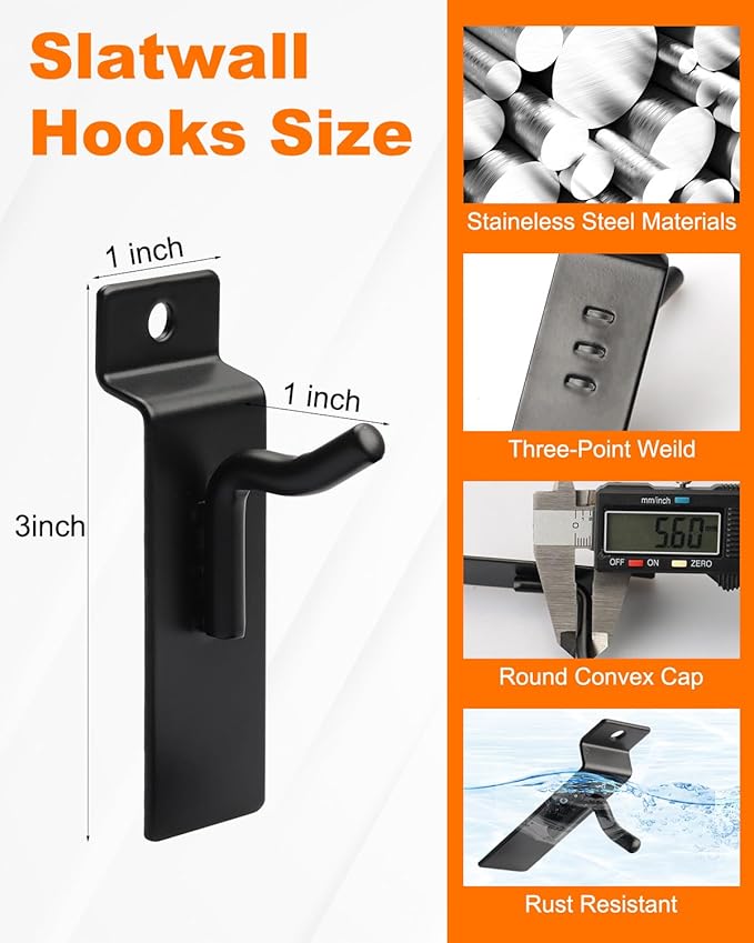 1" Slatwall Hooks, 30 Pack Slatwall Accessories, Garage Slat Wall Hanging Display Hooks for Panel, Black