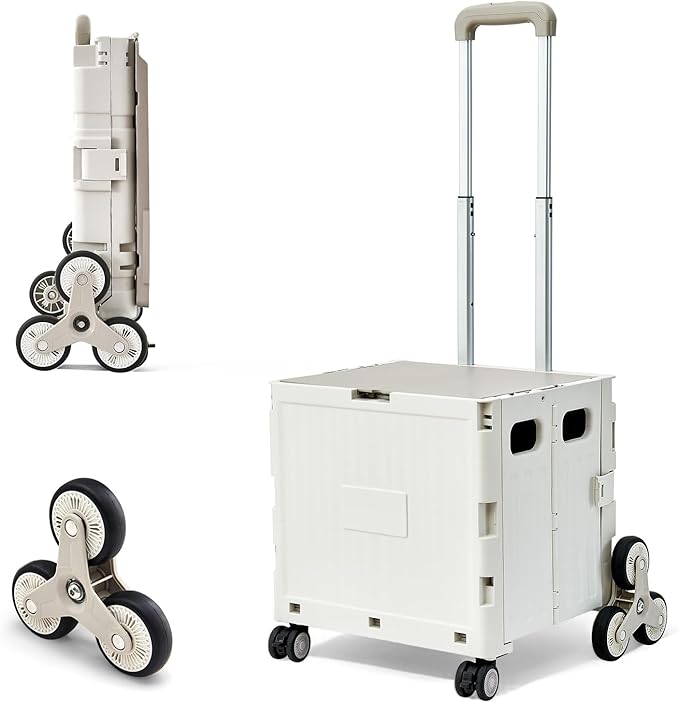 Utility Cart Foldable Shopping Cart Book Storage Cart, with Stair Climbing Wheels and Telescopic Handle, Ideal for Outdoor Home Use and Teacher/Student Book Storage.(Gray, Small)
