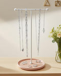 VROOMIUM Necklace Holder Stand - 6in Ceramic Base X 1ft Height, Aesthetic Decor for Bedroom, Jewelry Organizer for Necklace, Bracelets, Rings, Exhibidor de Collares- Romantic Pink
