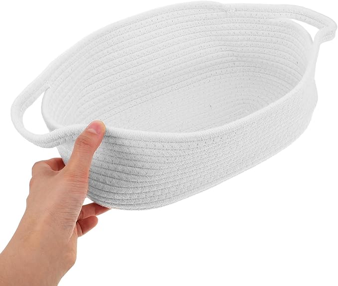 BESPORTBLE 2pcs Small Woven Cotton Rope Baskets with Handles Portable Decorative Storage Bins for Clothes Home Organization Shelves and Closets