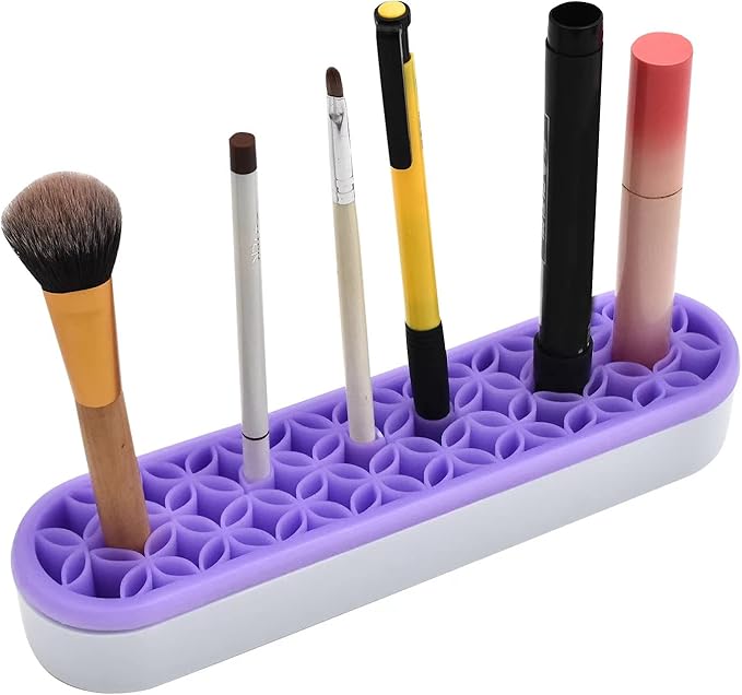 2 PCS Multi-Purpose Cosmetic Storage Box, Desktop Organizers Silicone Make Up Brush Storage Stand Desktop Storage Box for Brush,Eyeliner Pencil,Art Supplies, Painting Brush (Purple)